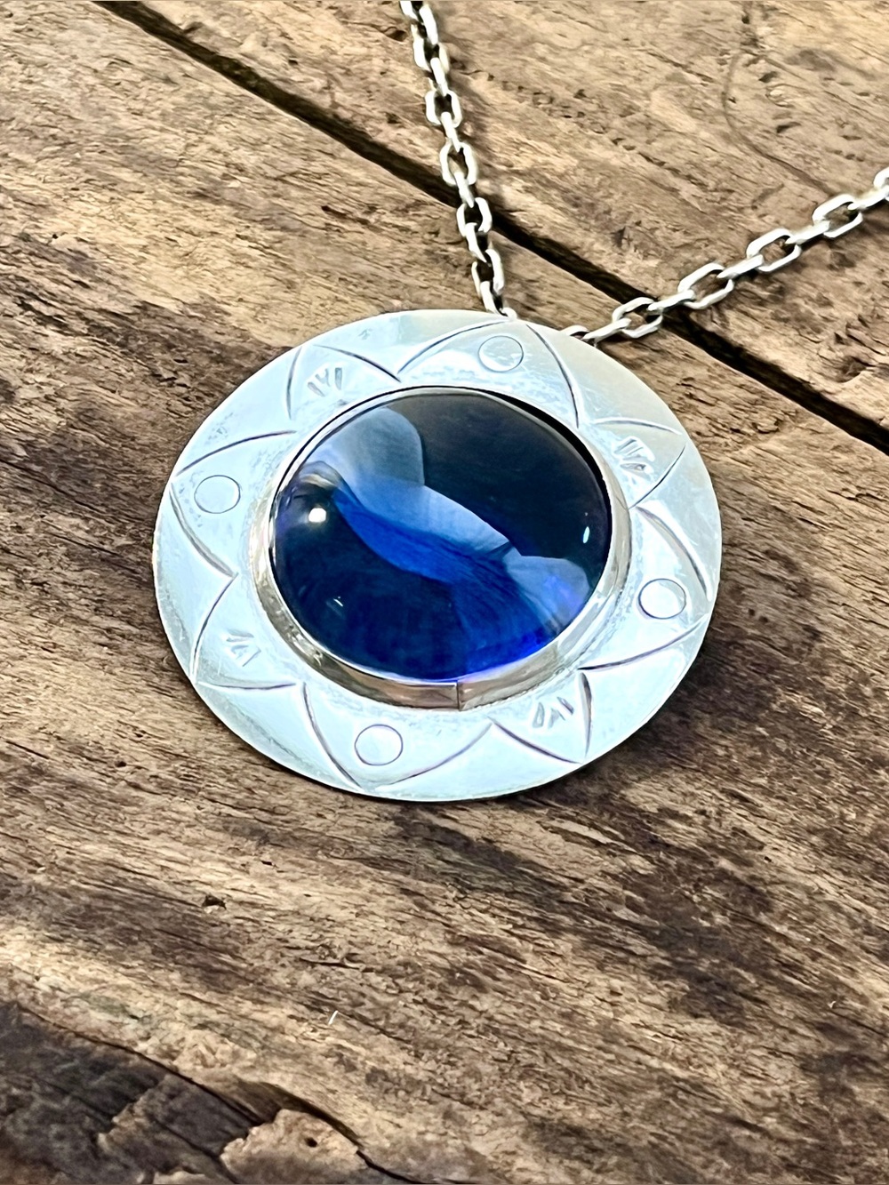 Vintage Mexican 925 Sterling Silver Blue Glass Pendant Signed ARR - Picture 4 of 10